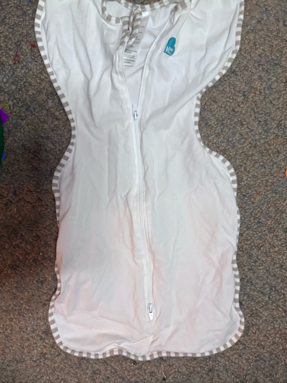 Love to dream small White Baby Swaddle Sleep Sack with Gray Trim
